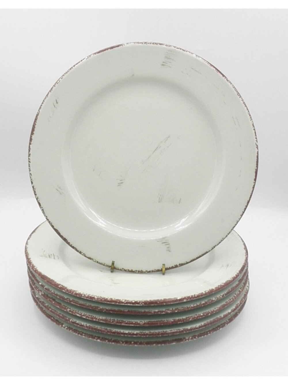 Tre-Ci Italy 10 Inch Dinner Plates Hand Painted Set of 6 Green w/Brown Accents